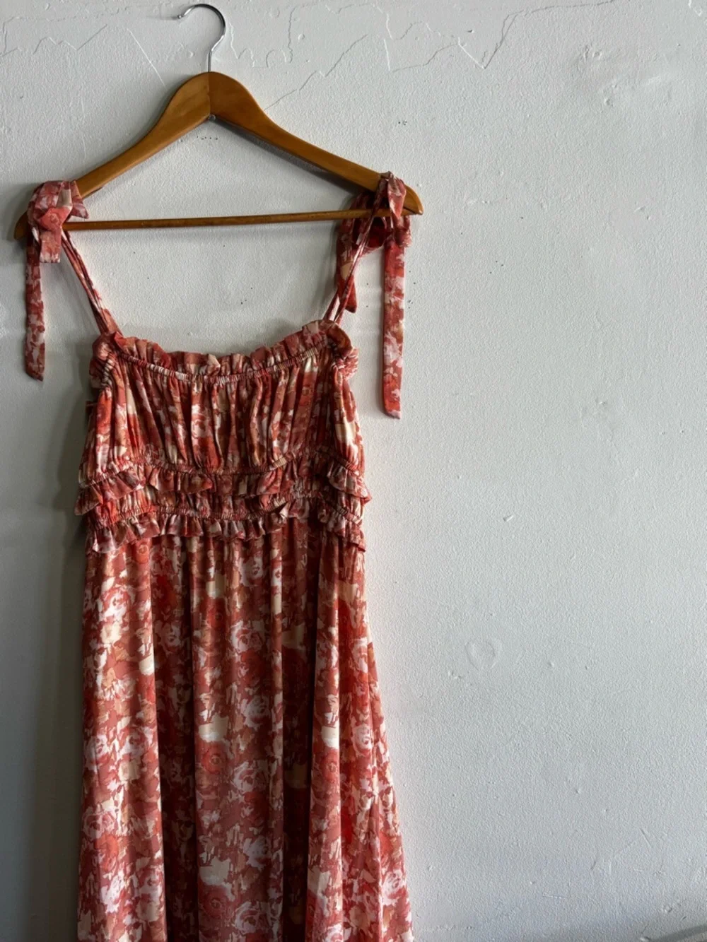 Astr Floral Smocked Tie-Shoulder Maxi Dress in Dusty Coral - Picture 2 of 5
